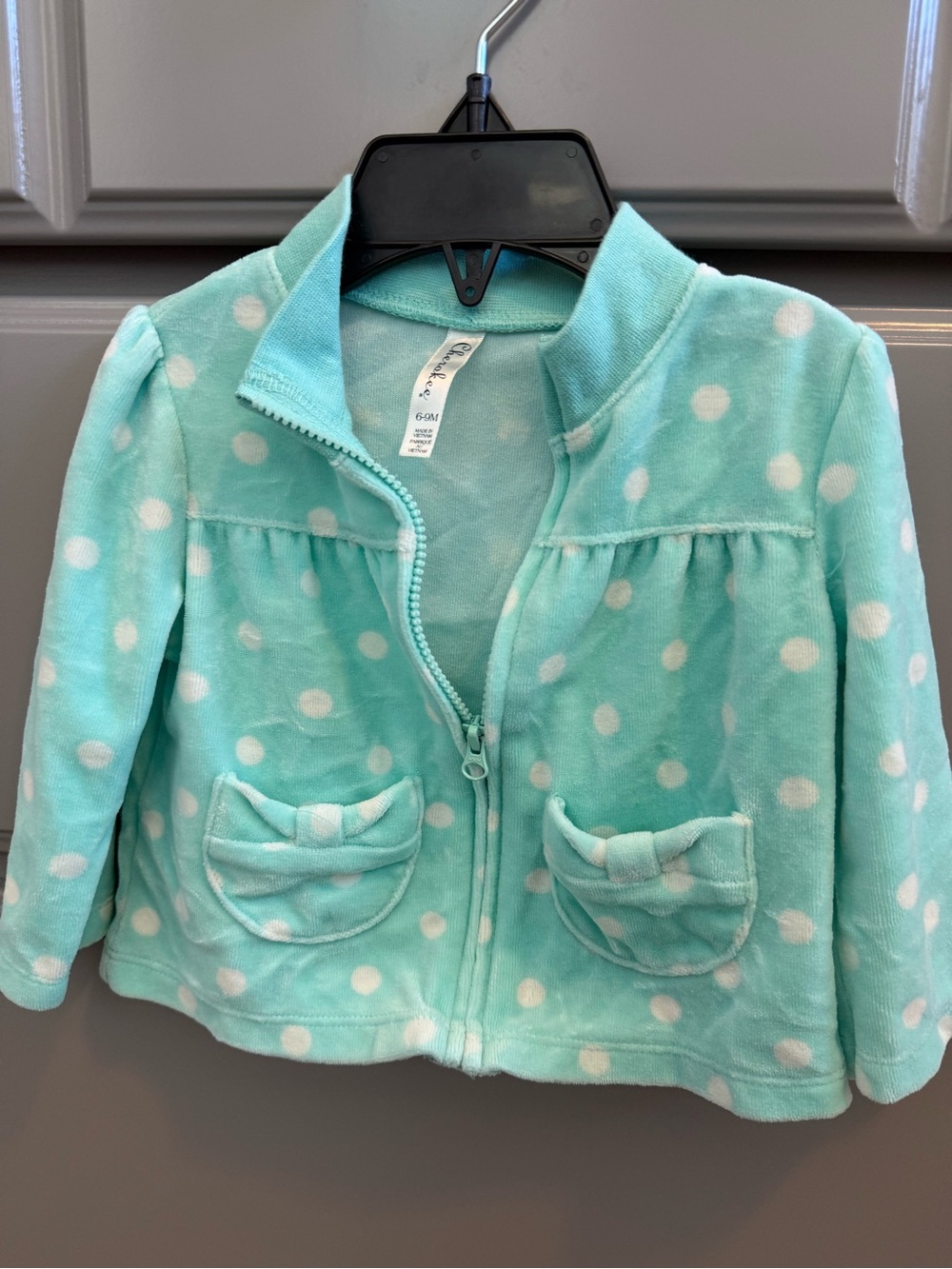 Baby Girls Mint Polka Dot Velour Jacket 6-9m